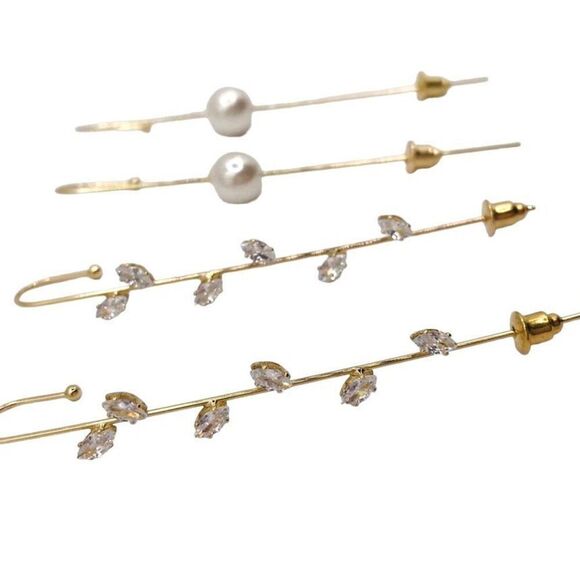 Set of 2 Gold Cubic Zirconia Ear Cuff Earrings - Picture 2 of 6